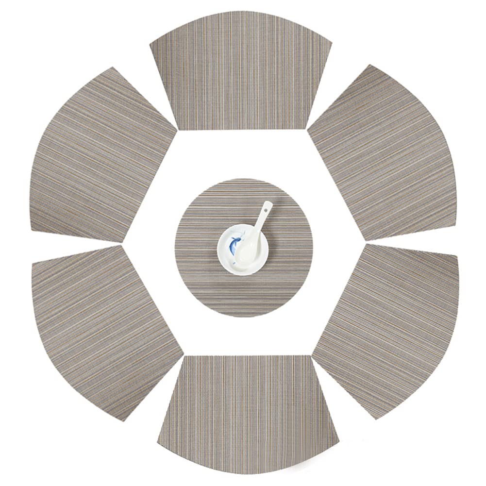 SvaTao Round Table Placemats Wedge Shaped Place Mat with Centerpiece Round Mat Table Mats Washable, Set of 7 Placemats for Dining Table(Khaki)