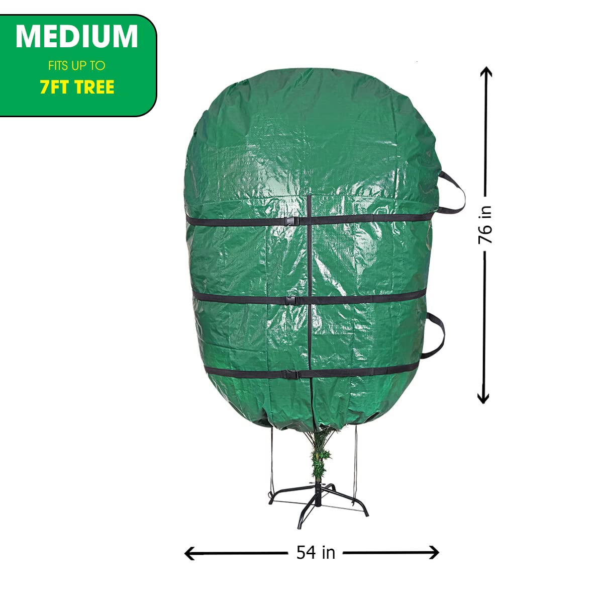 ProPik Upright Christmas Tree Storage Bag - Fits 7.5 Ft. Xmas Tree - Heavy Duty Polyethylene, Waterproof Bag - Reusable, Adjustable, Zipper Closure, Ergonomic Handles for Transportation (7.5ft, Green)