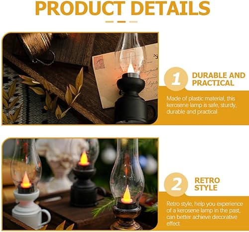 Miniatura 9 de Zerodeko Lámpara de queroseno vintage sin llama, lámpara de mesa LED de queroseno, lámpara transparente de huracán, funciona con pilas, mesita de