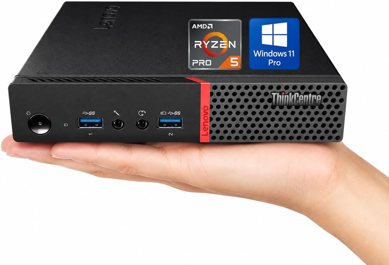 Lenovo ThinkCentre M715q Tiny Mini Desktop Computer PC, AMD Ryzen 5 Pro 2400GE Up to 3.8 GHz, 8GB DDR4 RAM, 256GB SSD, USB WiFi & BT, Dual DisplayPort, Windows 11 Pro Business Mini PC (Renewed)