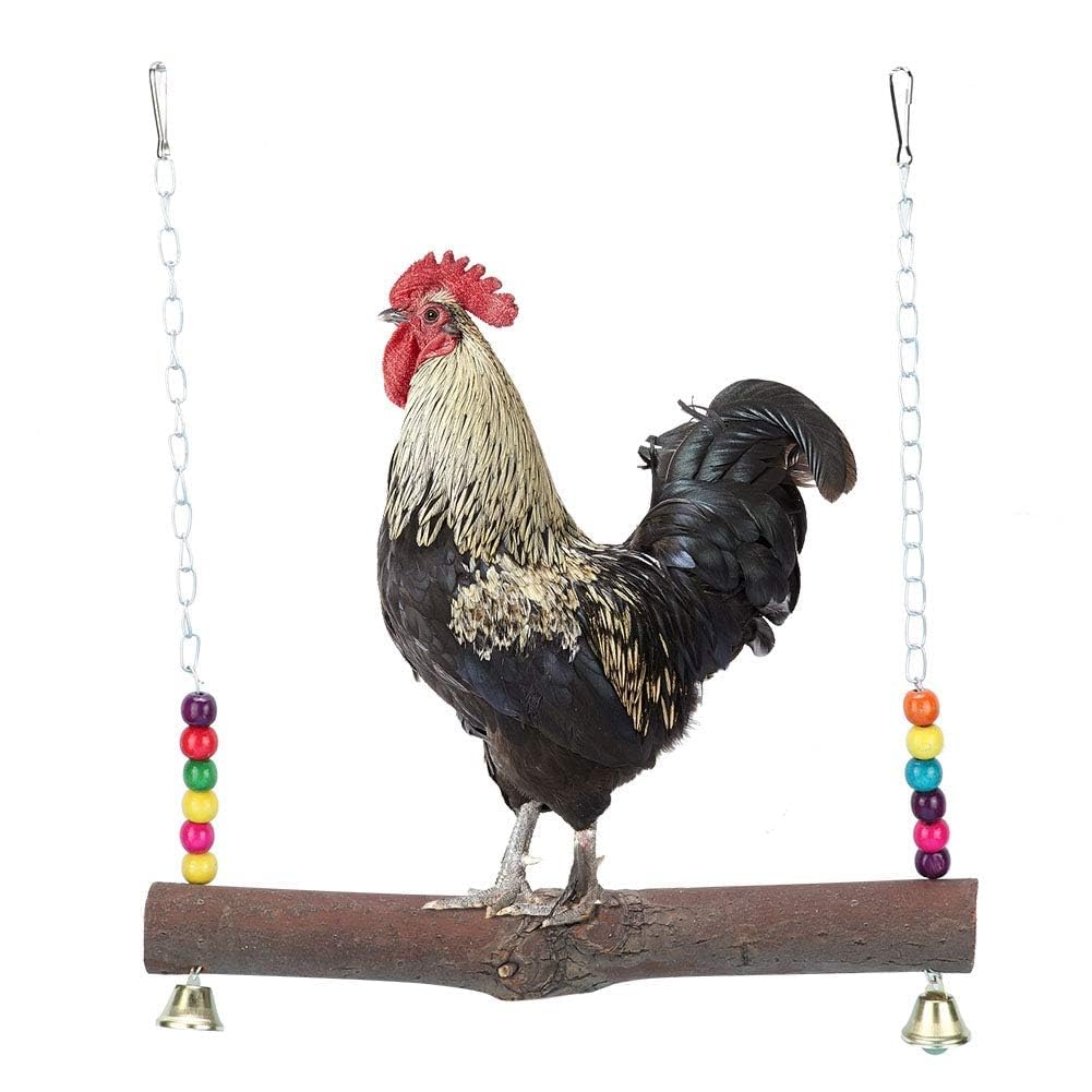 Altalena di Pollo, Altalene appese di Pollo Giocattoli, Giocattoli mordaci con Blocchi di Legno Altalena di Pollo con Campana per pappagalli Medi e Grandi Cacatua, Grigio Africano,