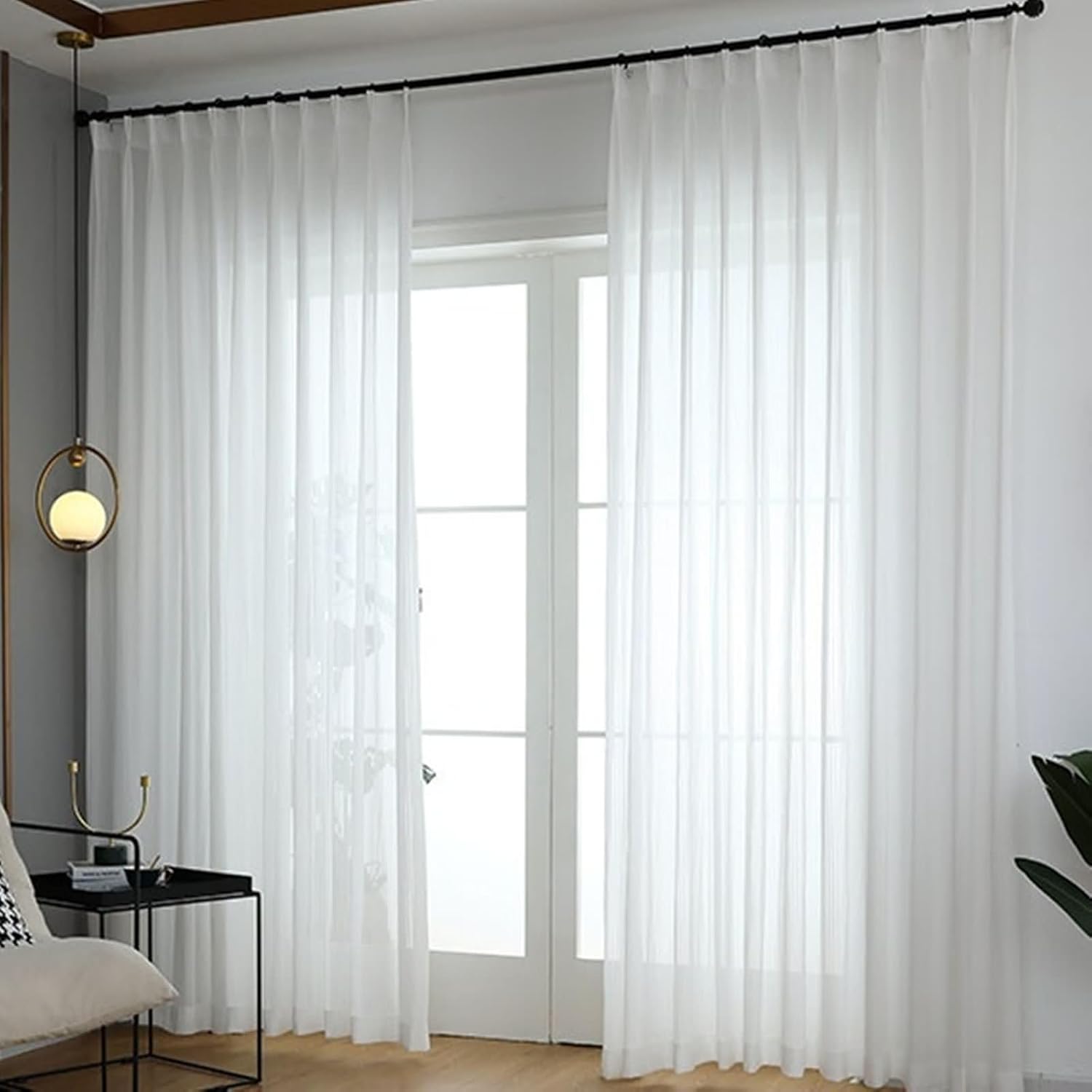 Daesar Sheer Curtains for Bedroom 2 Panels Set 96 Inch Length, Eyelet Transparent Curtains Solid Color Vertical Striped Voile Curtains for Living Room Window Treatment, 42x96 Inch White