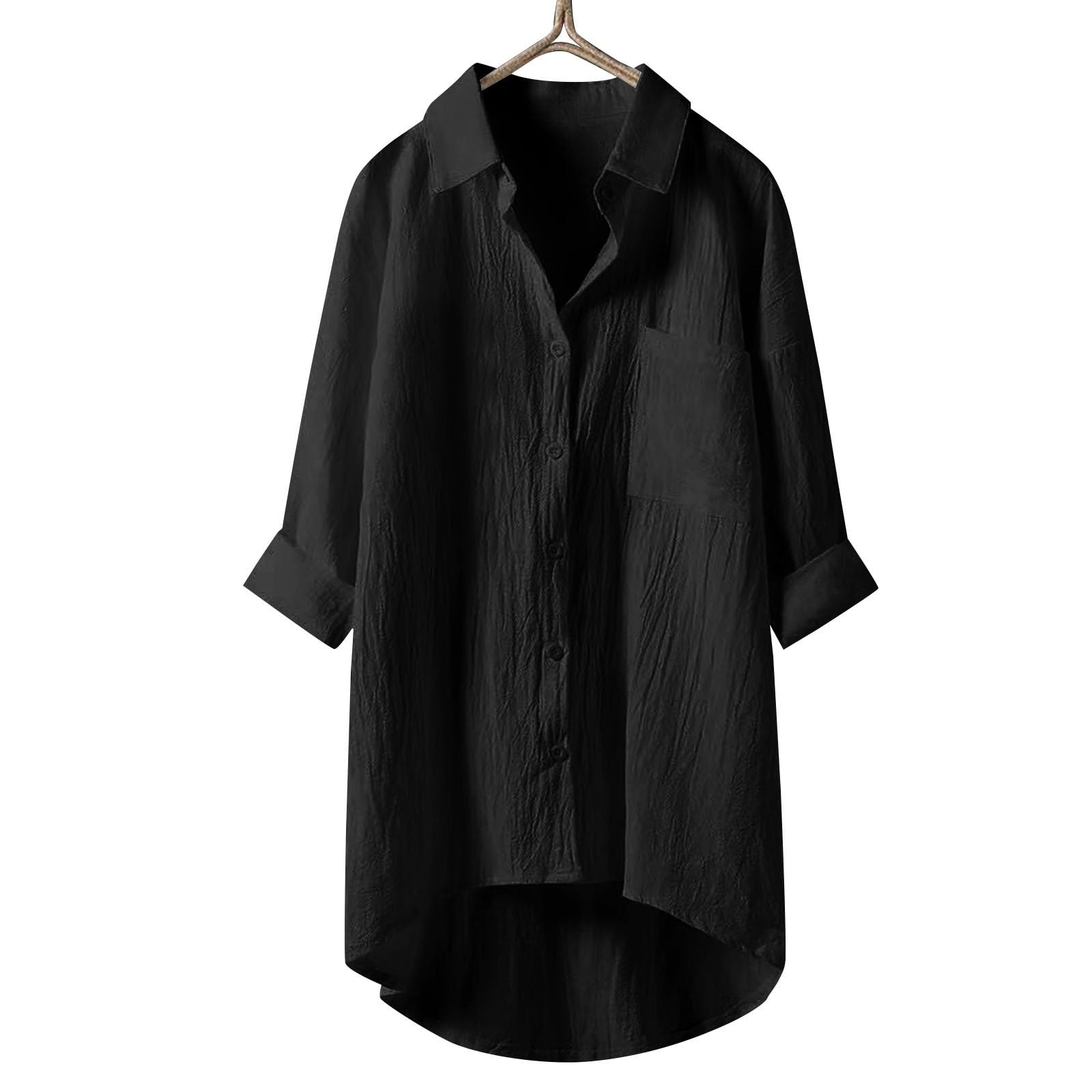 Damen süße Leinenblusen Tops Mode Revers Casual Solide T-Shirts Langarm Tropische Frühling Bluse Loose Fit Button Down Tunika Familie T-Shirts Kleid Tops Blusen 2026