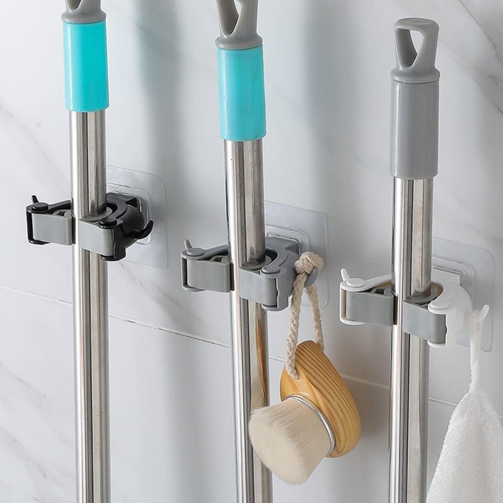 JSEIAJB 1pc Non-Slip Hanger Storage Rack Traceless Wall Mounted Broom Mop Holder Bathroom Mounted Hook Storage Holder(Gray)