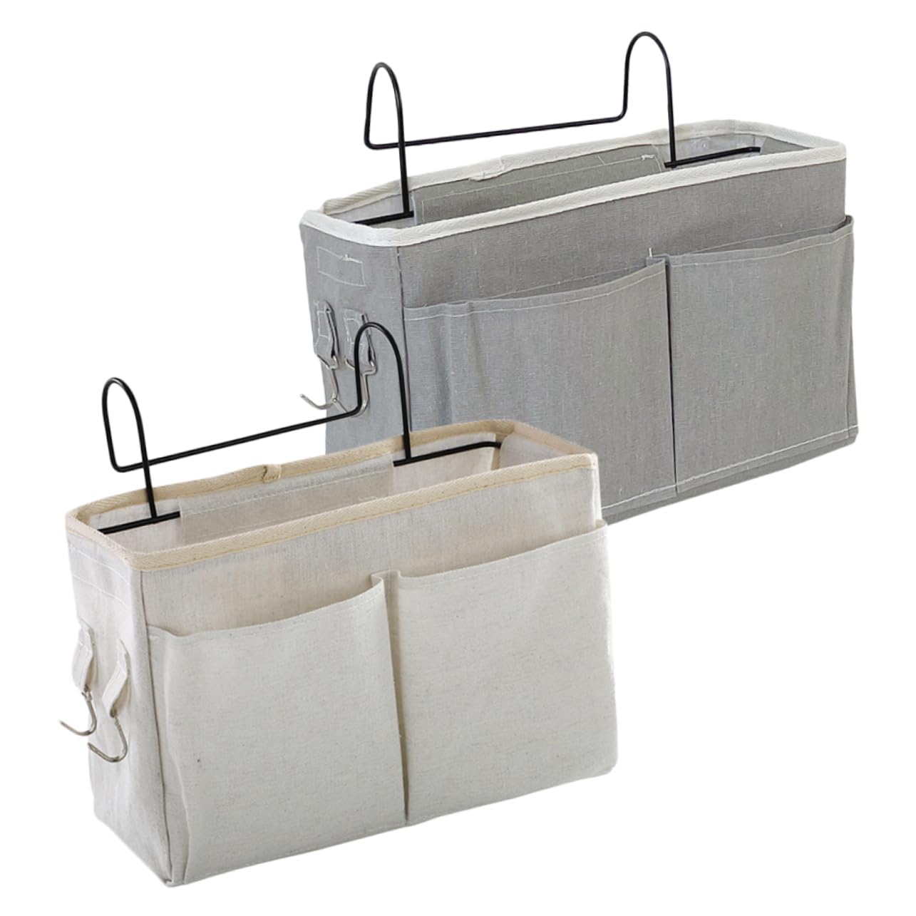 LALADEFIEE 2Pcs Dorm Room Bedside Hanging Storage Bag Cotton Cloth Organizer for Sundries Easy Installation Bed for Books Snacks Mobile Phones Grey Beige