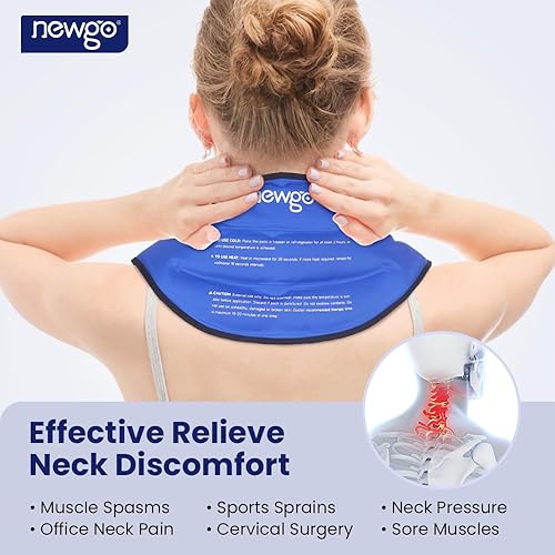 Miniatura 2 de NEWGO Envoltura de hielo para el cuello y los hombros, enfriador de cuello reutilizable, gel cervical frío con forro de felpa suave para aliviar el