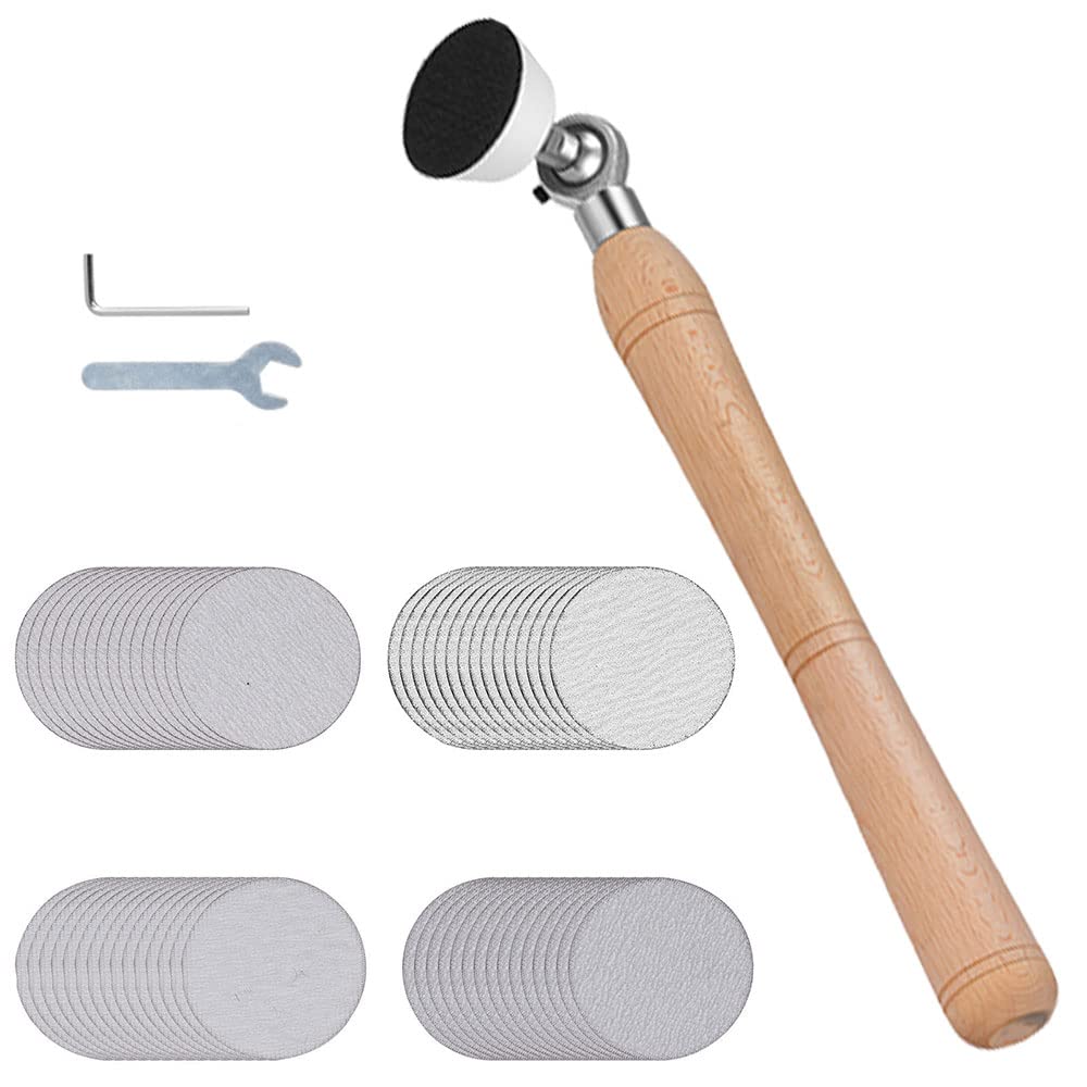 Wooden Handle Sander, TOPQSC 50mm Bowl Sander Tool with Rotatable