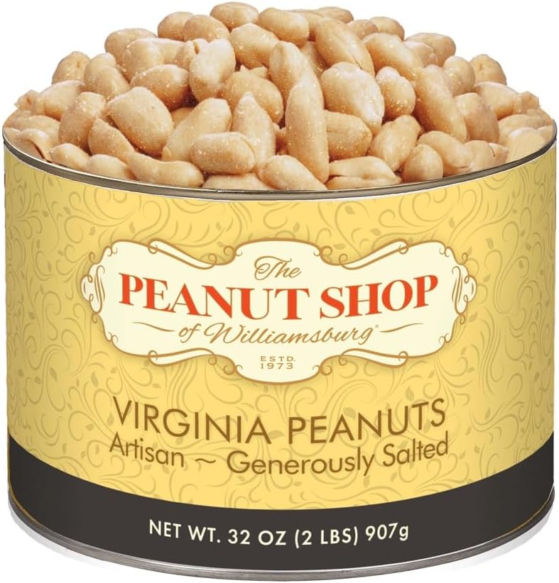 Virginia Peanuts Salted Extra Salty Peanuts Gluten-Free Kosher Certified Excellent Source of Protein Great Snack - 32 Oz Tin