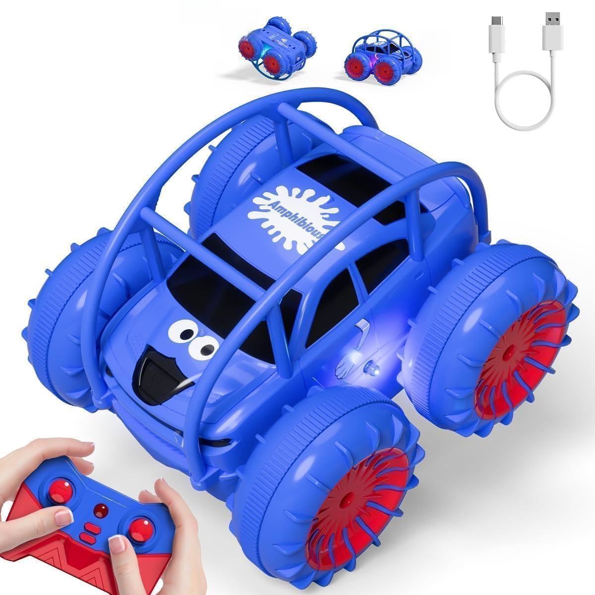 ifollower Coche Teledirigido 4x4 Camión Anfibio, 360° Acrobacias y LED, 15km/h, Carga USB-C Directa, Juguete para Niños 3 4 5 6 7 8 9 10 11 12 Años, Regalo Navidad Cumpleaños