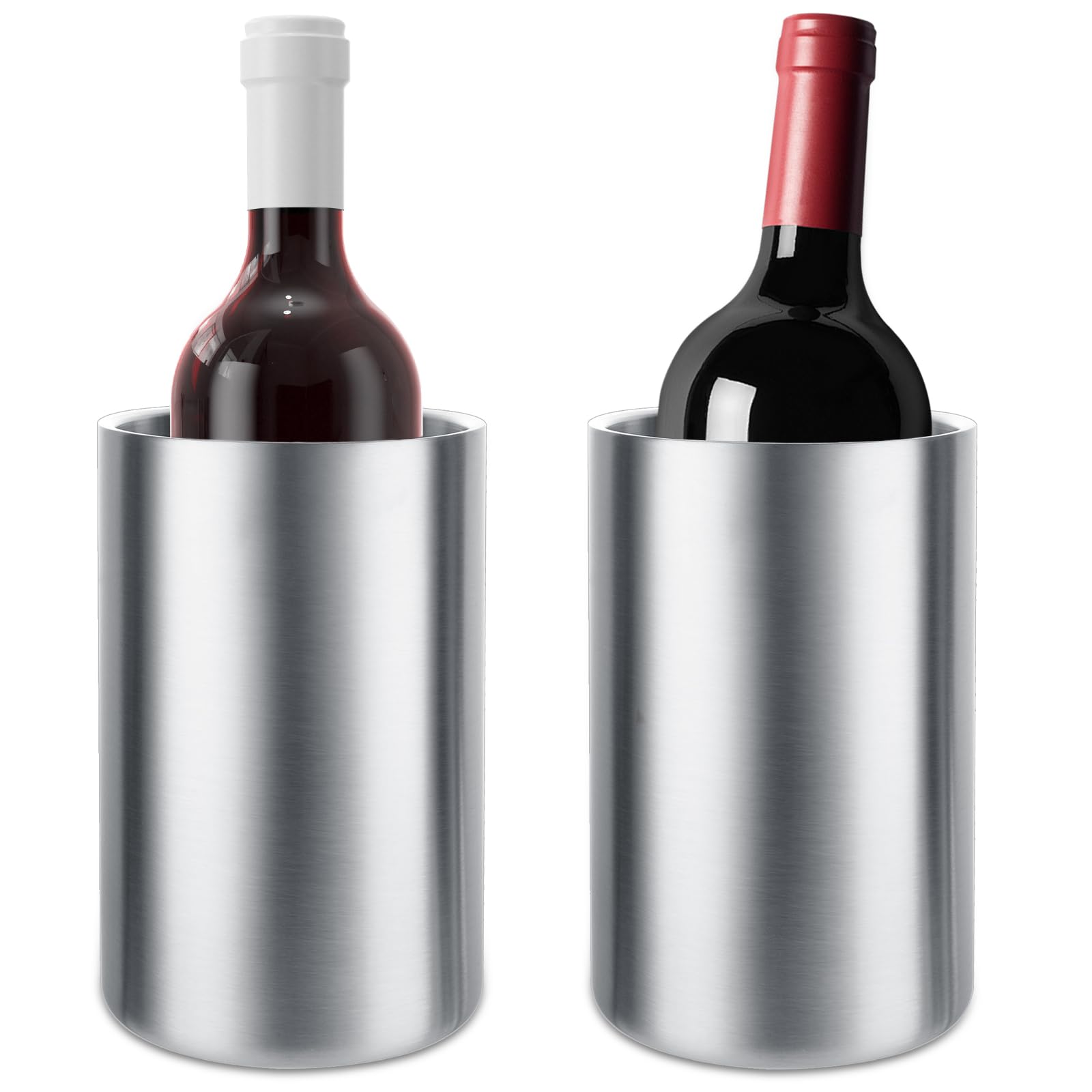 QTLCOHD 2 Stück Weinkühler-Eimer aus Edelstahl, doppelwandig, für gekühlten Weißwein, isolierter Champagner, Bier, Eiskübel