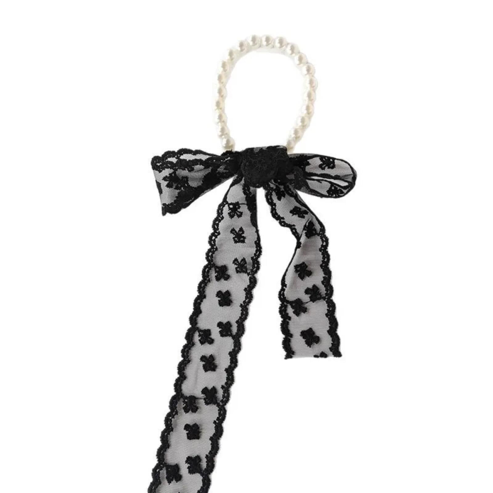 Cordón de perlas coreano con lazo de encaje y gomas de pelo para chica 6