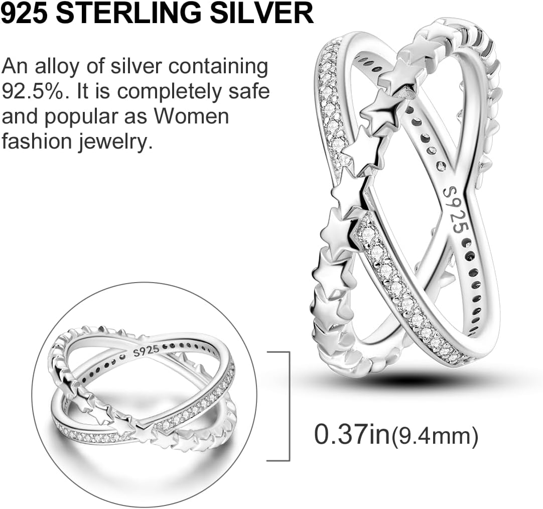 925 Sterling Silver Rings for Women | Elegant Dainty Hoop & Band Rings with 5A Cubic Zirconia | Daily Wear Jewelry with Gift Bag (Sizes 6-9) - Image 3