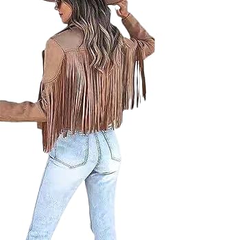 Damen Fransenjacke Aus Wildleder-Optik - Crop Bikerjacke Mit Quasten