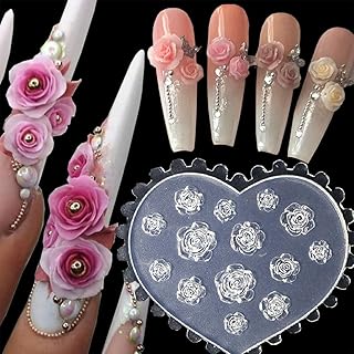 3D Rose Camellia Flower Molds Silicone Nail Tools, Acrylic Carved Flowers Silicone Nail Molds Cute Flower Charms for Nails Design Stencils Floral Nail Art Mold Manicure Carving Mould Nails Supplies