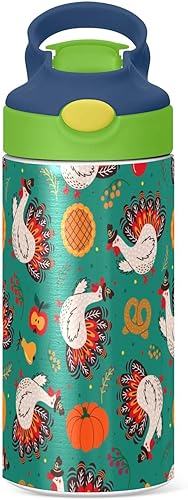 Miniatura 2 de Fall Thanksgiving Turkey Pumpkins Kids Water Bottle with Straw Insulated Stainless Steel Kids Water Bottle Thermos for School Boy Girl Reusable