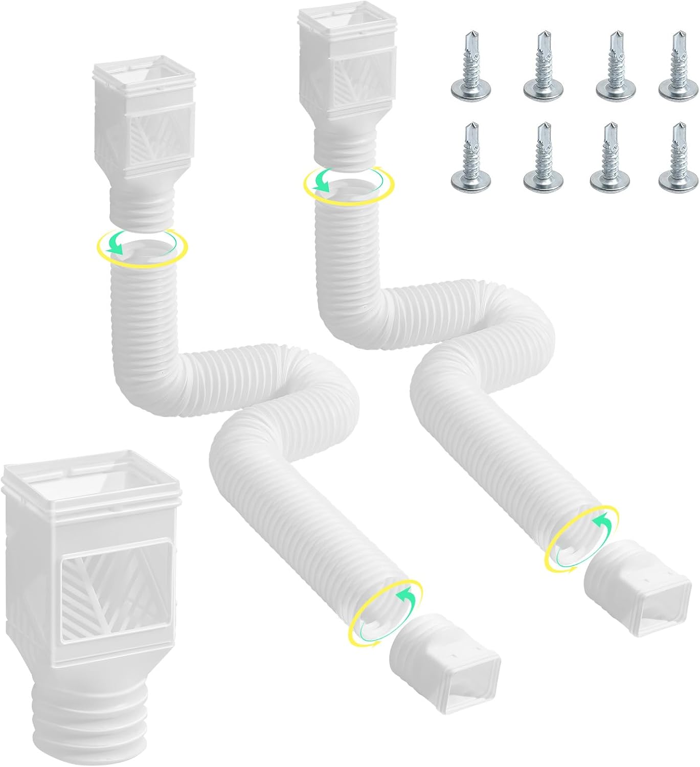 VEVOR Rain Gutter Downspout Extensions, 2-Pack Flexible Downspout Extender, Down Spout Drain Extension Extendable from 22" to 63", Gutter Extensions with Adapters, for Rainwater Drainage, White