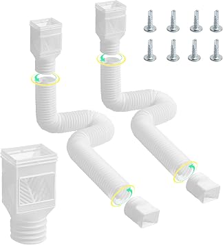 VEVOR Rain Gutter Downspout Extensions, 2-Pack Flexible Downspout Extender, Down Spout Drain Extension Extendable from 22" to 63", Gutter Extensions with Adapters, for Rainwater Drainage, White