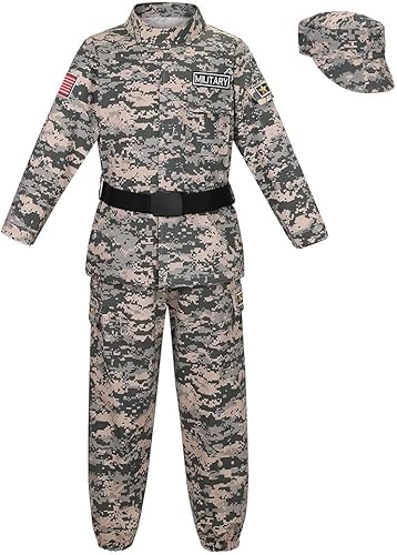 HAPNBCELE Disfraz del ejército para niños, disfraz militar de juego de rol, disfraz de camuflaje para Halloween