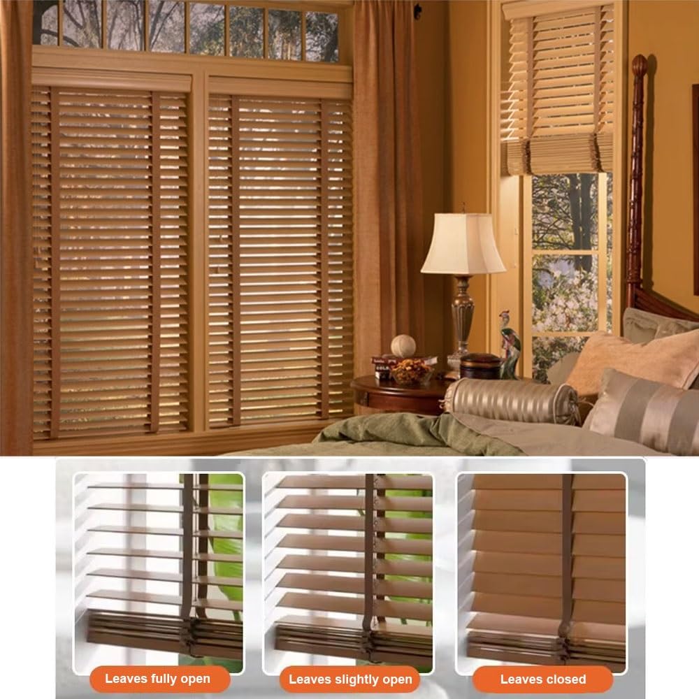 50 mm Holzjalousien, horizontale Fensterblenden für Privatsphäre im Innen- und Außenbereich, verstellbare Lichtsteuerung, erhältlich in 40–160 cm Breiten (110 x 100 cm)