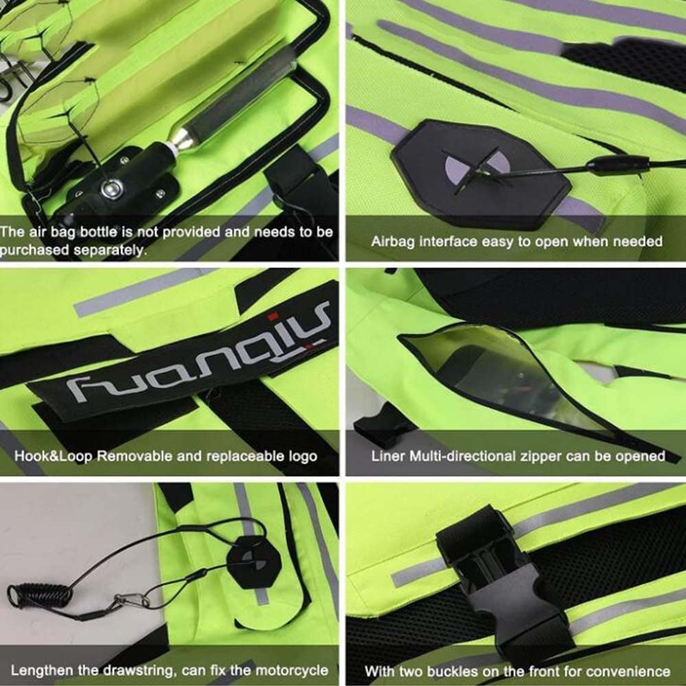 Giubbotto Airbag Anti Caduta per Moto,Giacca da Motocross Air-Bag Gonfiabile,Gilet Airbag per Moto,Proteggi La Sicurezza di Guida Resistente All'abrasione E allo Strappo,Green-S