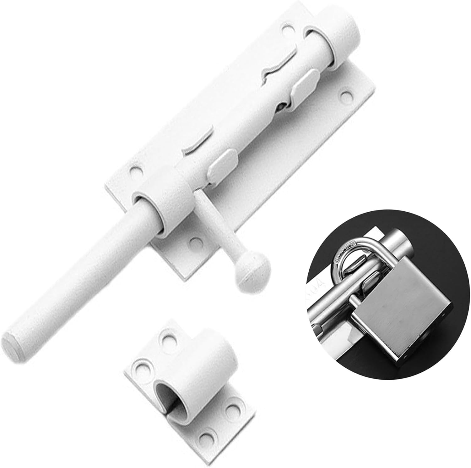 304 Stainless Steel Slide Bolt Latch - 12 Inch Heavy Duty Gate Lock with Padlock Hole, Shed Door Latch for Barn Doors, Fence, Shed Security - White Color