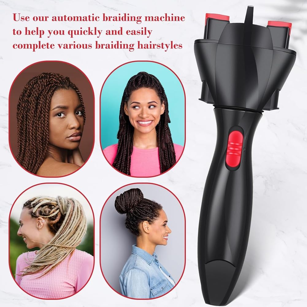 Ensemble de 3 Pièces Machine à Tresser Électrique Automatique Noir Machine à Friser les Cheveux à Faire Soi-Même Machine à Tresser Automatique pour Femmes et Filles