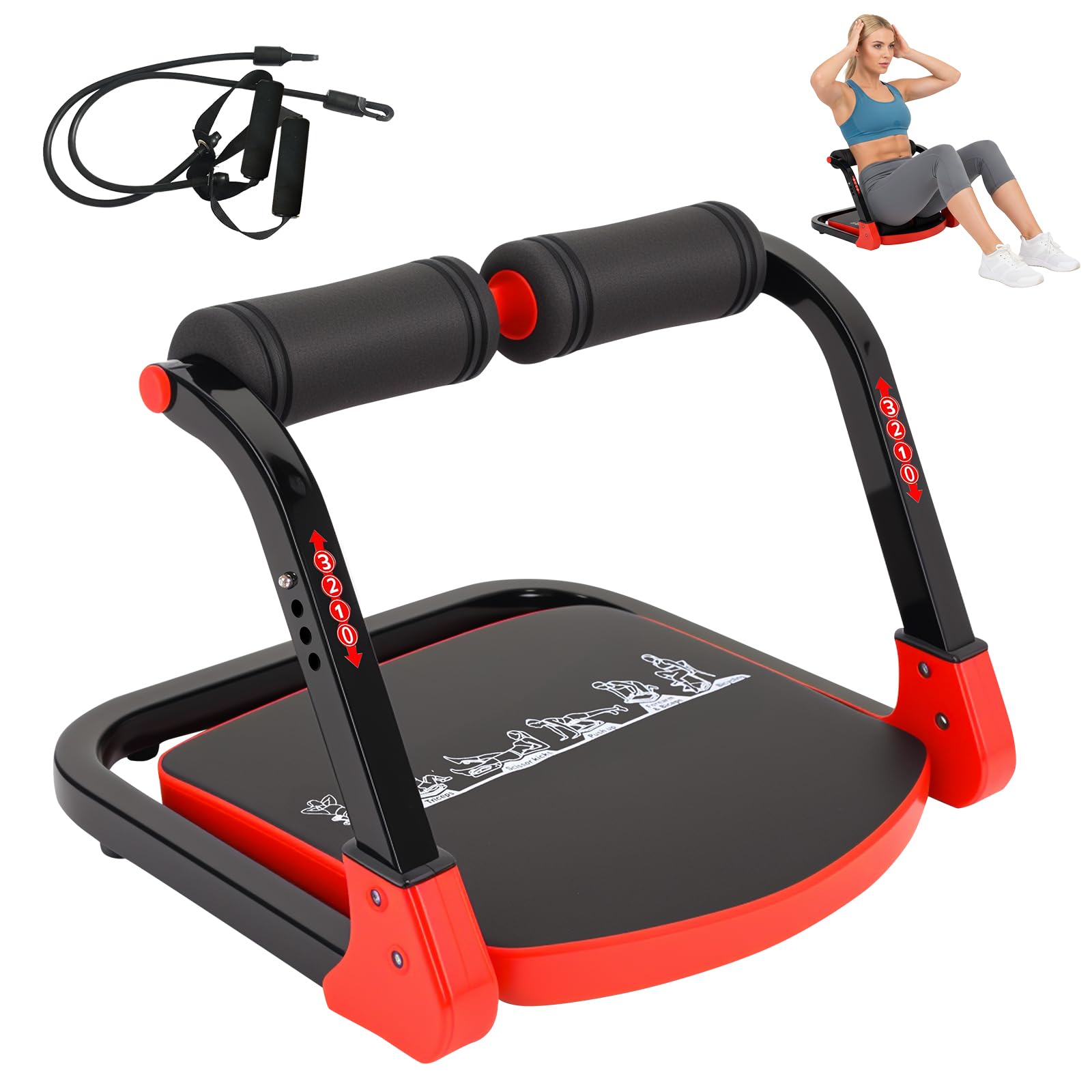 8-in-1 Fitnessgerät für Zuhause, klappbarer Bauchtrainer & Bauchmuskeltrainer & Rückentrainerbis 110 kg, Sportgerät für Ganzkörper, Workout,Zuhause & Büro, Enthält 2 Widerstandsbänder