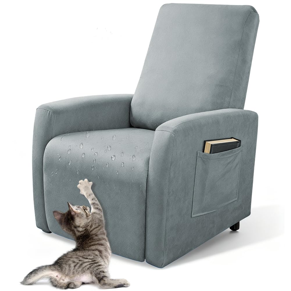 Sessel überzug wasserdichte, Stretch Sesselschoner mit Taschen, Stressless Hussen für Wohnzimmer Fernsehsessel (Light Gray)