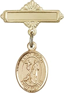 14kt Yellow Gold Baby Badge with St. Roch Charm and Polished Badge Pin 1 X 5/8 inches