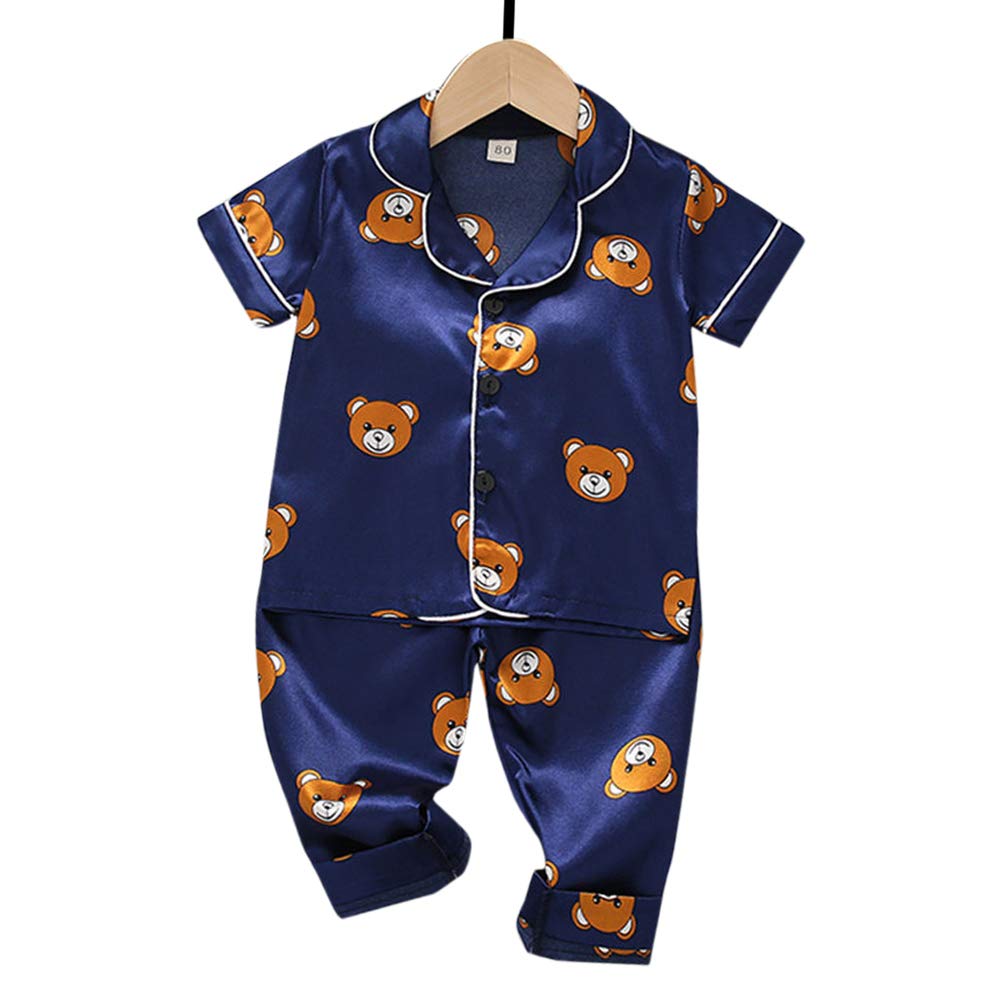 HopscotchUnisex Polyester Teddy Bear Print Shirt and Pajama Set in Blue Color