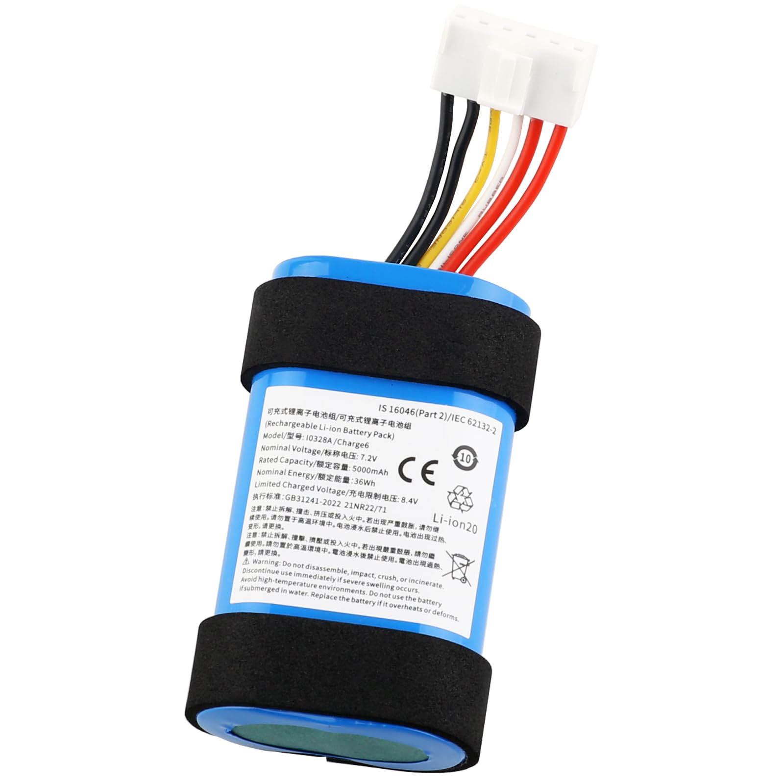 Batería de repuesto para altavoz Bluetooth JBL Charge 6, 7,2 V, 5000 mAh, batería recargable de iones de litio, I0328A, color azul