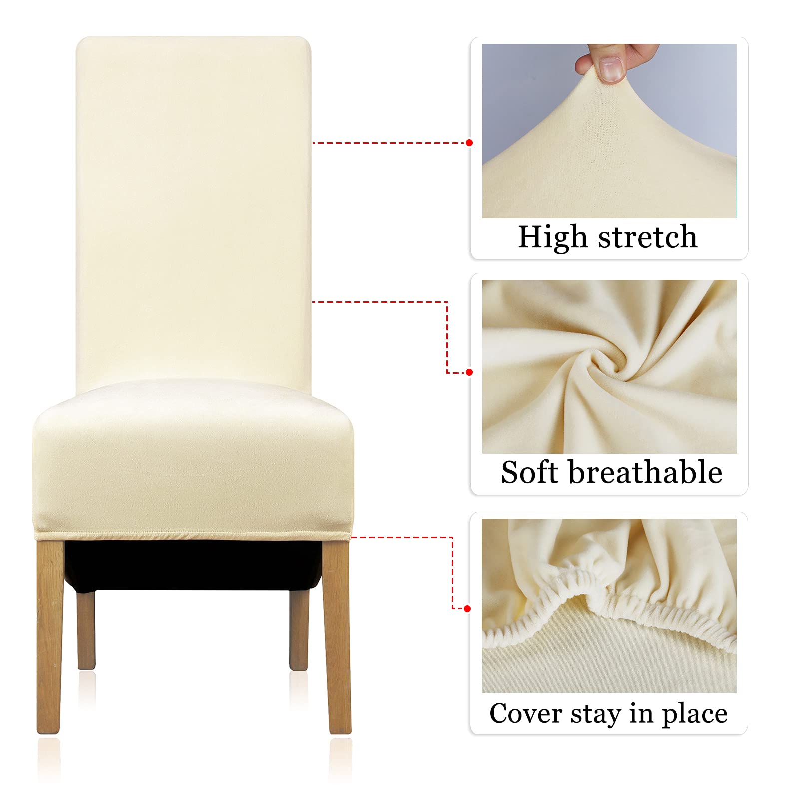 Leorate High Back Chair Covers Stretch Velvet Chair Slipcover Recliner Chair Protector for Dining Room Kitchen Banquet Home Decor Beige Pack of 4 - Image 4