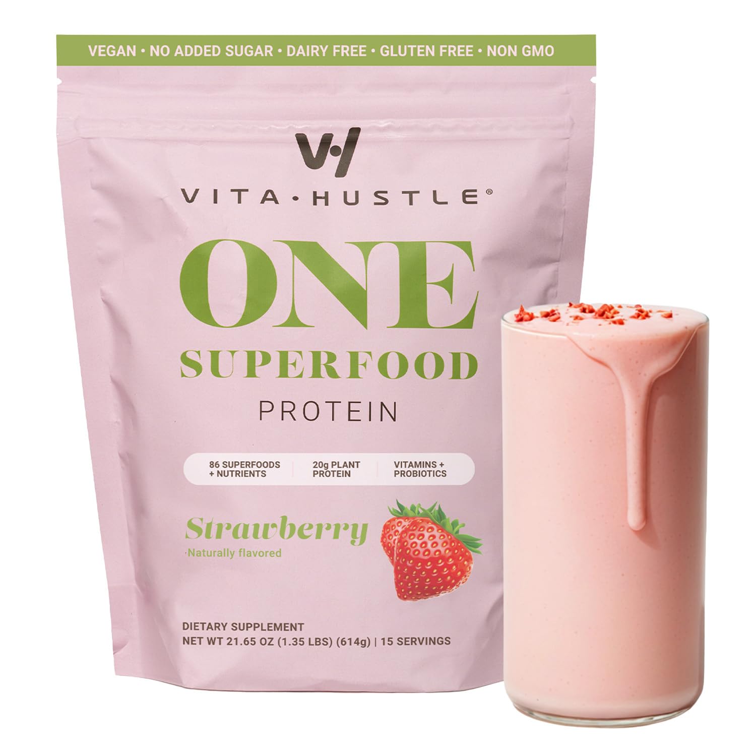 Amazon.com: VitaHustle ONE Vegan Protein Powder, Strawberry - 20g