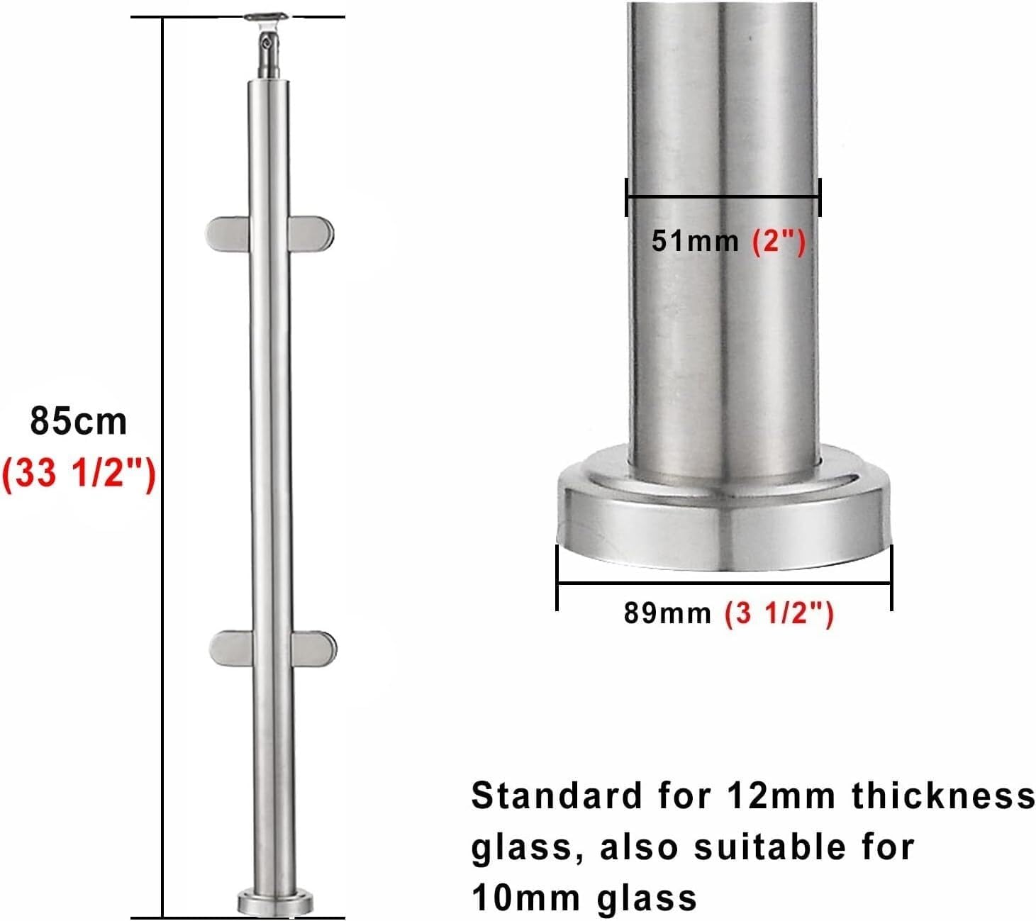 TIST Circular Steel Glass Railing Column, Heavy-Duty Stainless Steel Deck Railing, Garden Fence Glass Panel Column(Mid Post,85cm/33.5inch)