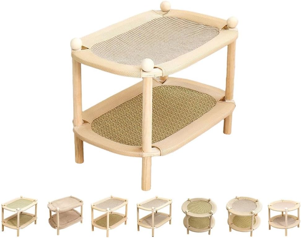 LIVIA剣麻カギ板付き ラグ ワイドスペース 耐摩耗 四季通用 太った猫向け 耐虫・掉屑防止 木製フレーム安定構造 木製二層猫ベッ