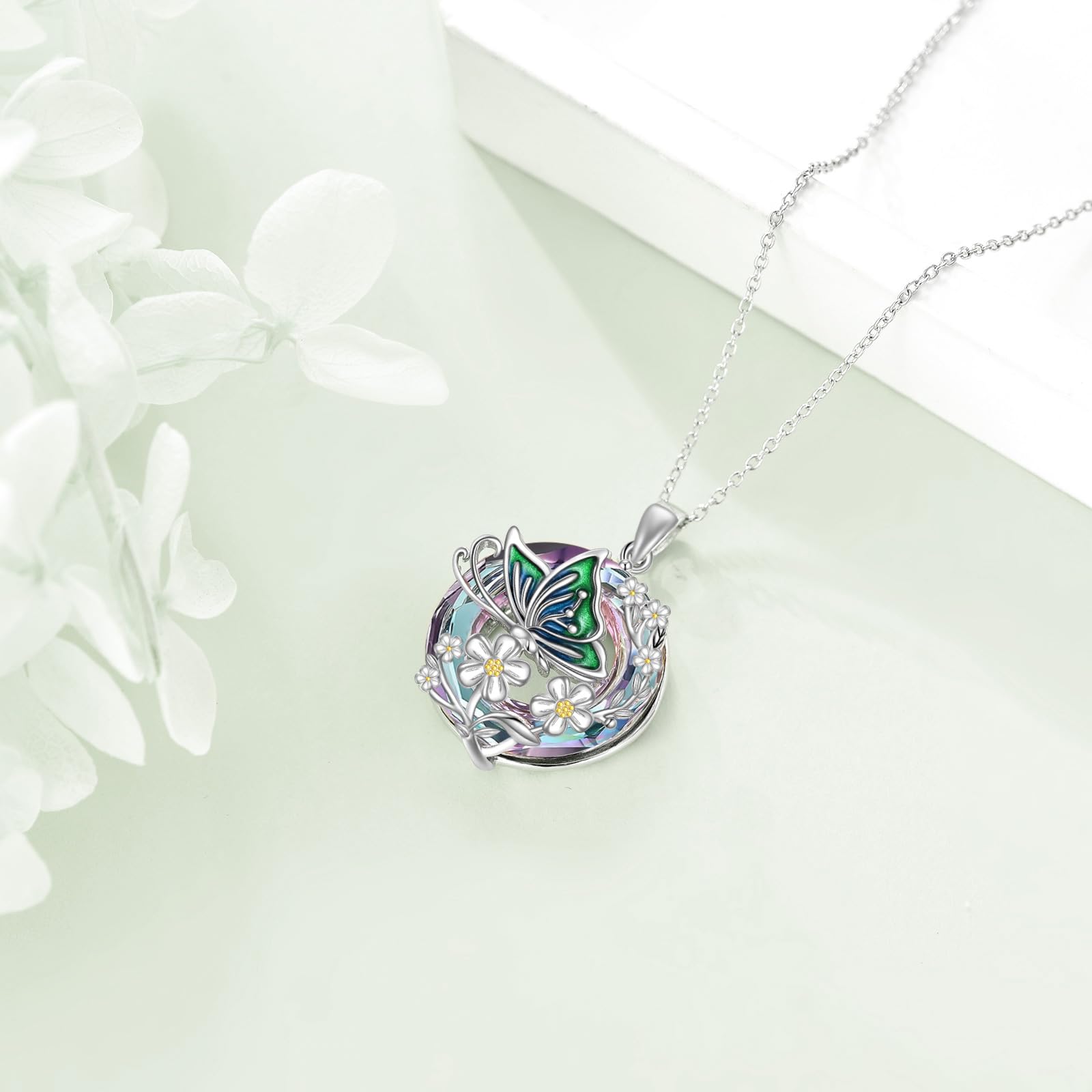 VONALA Collana da donna in argento Sterling con ciondolo a forma di farfalla in cristallo blu, gioiello per mamma, collana con ciondolo a farfalla in argento Sterling, regalo di compleanno, Argento