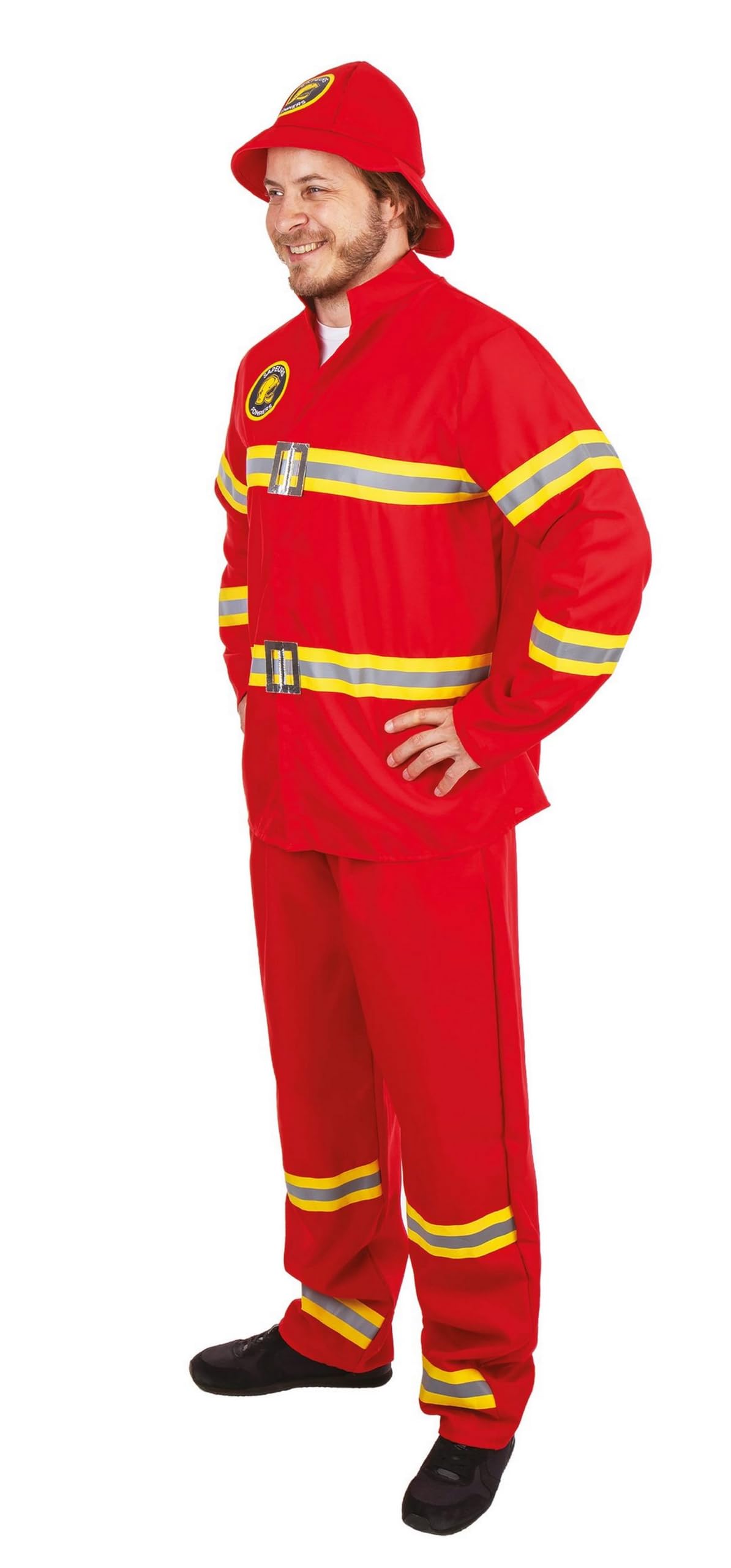 P'TIT CLOWN - Feuerwehrmann-Kostüm – Kostüm für Erwachsene – perfekt für Karneval, Kostümpartys und Themenveranstaltungen – bequem und realistisch – Polyester