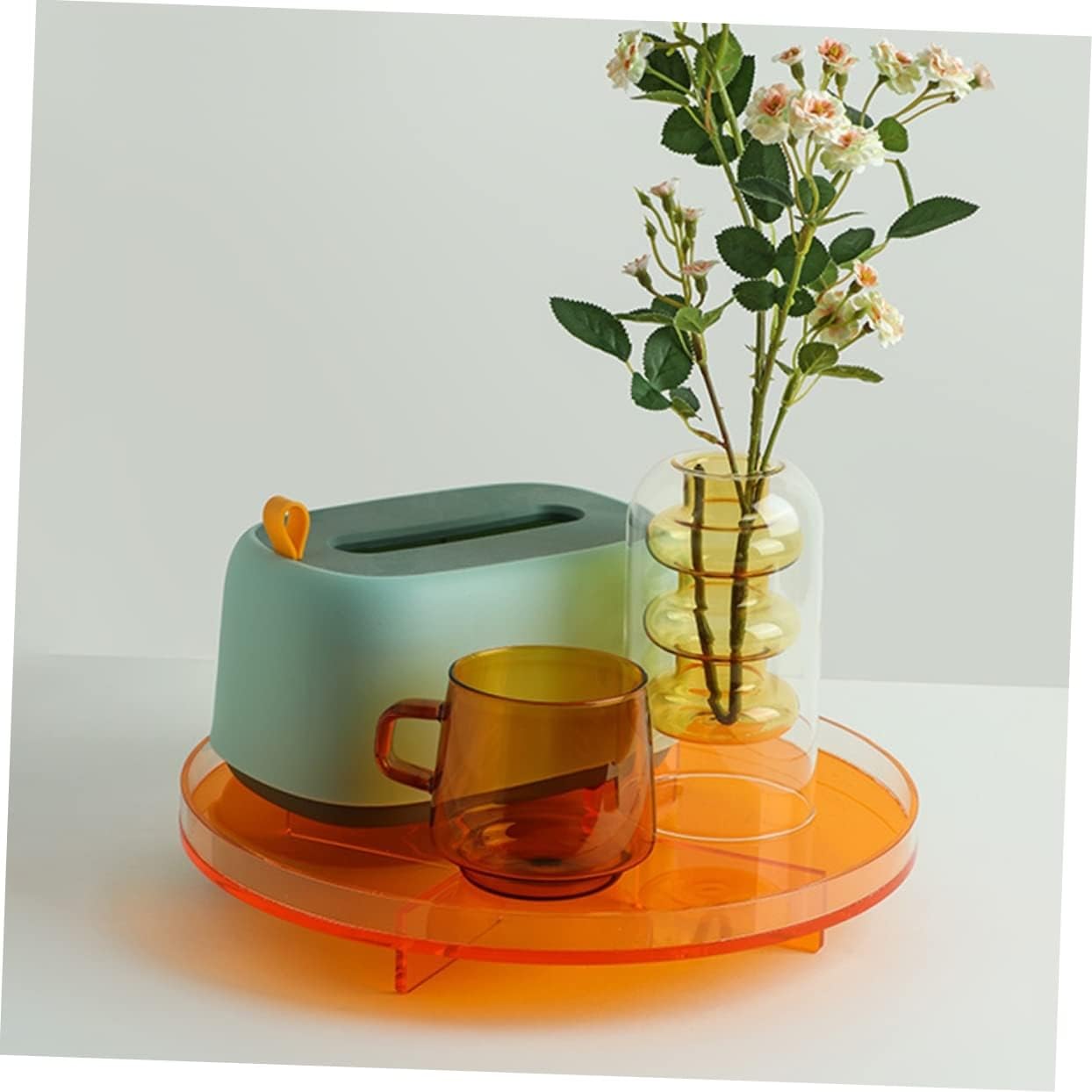 Acrylic Orange Jewelry Display Tray, 7" Round, 4 Compartments