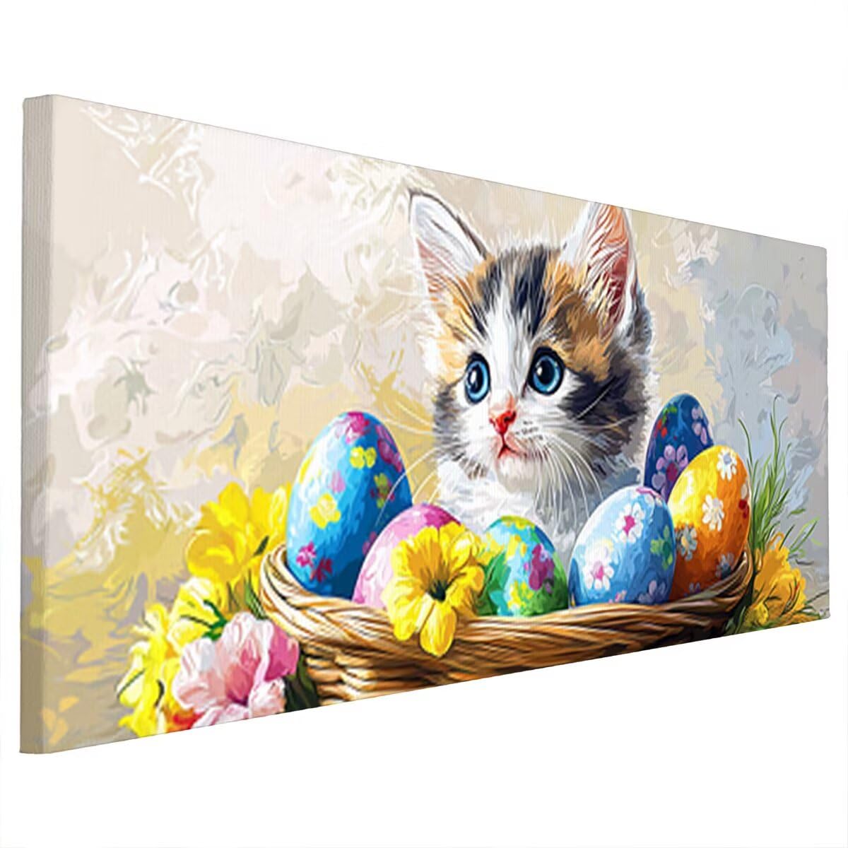 Easter Diamond Painting Dorośli Dzieci, 5D Diamentowe Malarstwo Duży 140x60cm, DIY Haft krzyżykowy Diament Sztuka Rzemiosło Wzór Kota, DIY Dorośli Zestaw do haftu, Dekoracja domu Prezent B-75