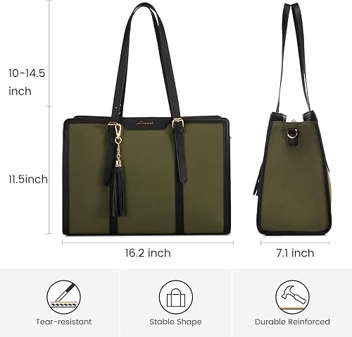 Miniatura 4 de LOVEVOOK Bolsa de mano para computadora portátil para mujer, 17 pulgadas, lona de cuero, bolsa de computadora con bolso de mano para negocios,