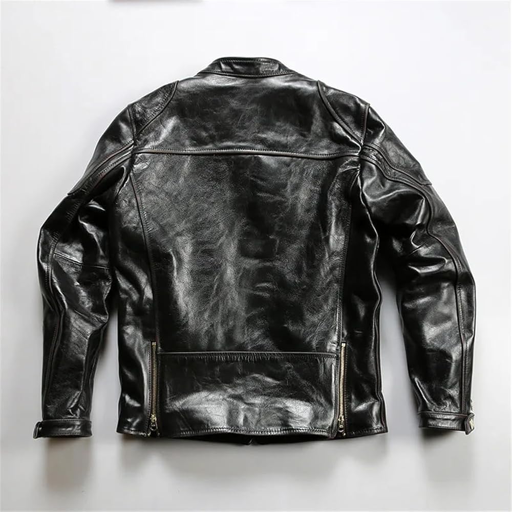 Zip Up Racer Leather Jacket For Men Vintage Horsehide Coat Western