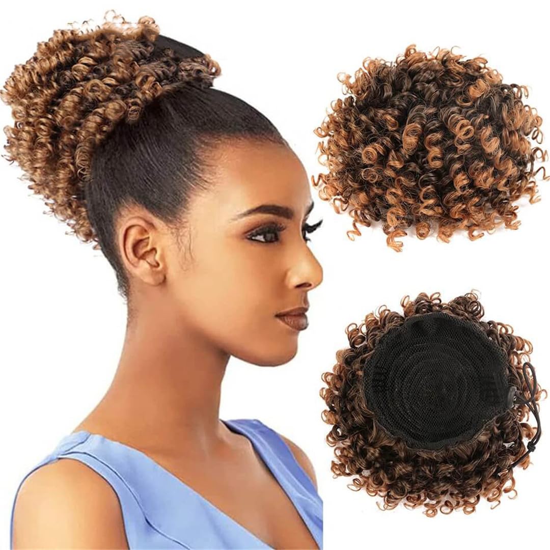 Wjnvfioo Synthetic Afro Puff Curly Chignon 12Inch Short Kinky Curly Drawstring Ponytailtail Hair Extension Hairpieces For Women 1B-Black Medium#1 PC
