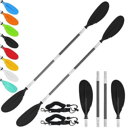 VEITHI Kayak Paddle,88in 4 Pieces Boat Oars Kayak Paddles,Heavy Duty Aluminum Alloy Shaft Float Lightweight Detachable Adjustable Fishing Kayak Paddle for Adults for Adults with Paddle Leash(Black)