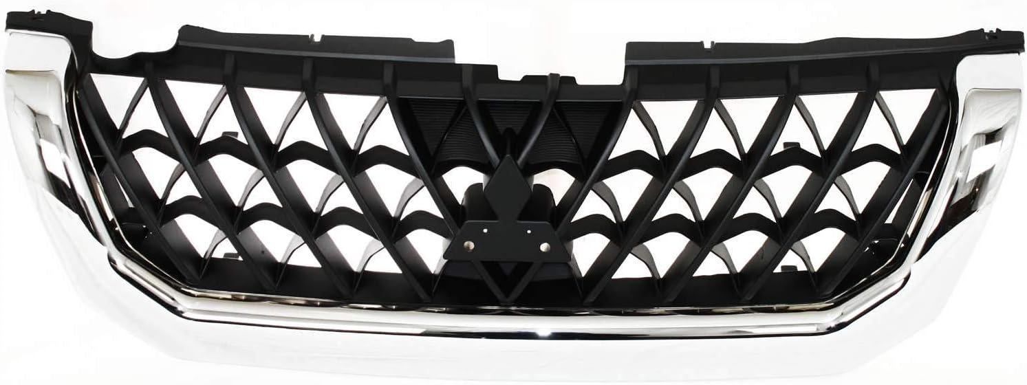 Evan-Fischer Grille Assembly Compatible with 2000-2001 Mitsubishi Montero Sport Plastic Chrome Shell/Painted Black Insert