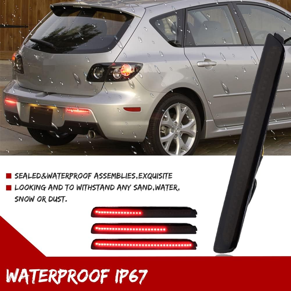 Smoked Lens LED Lamp for 2004-2009 Mazda 3,2007-2009 Mazdaspeed3 Rear Fog Bumper Reflector Brake Tail Sequential Flash Signal Lights