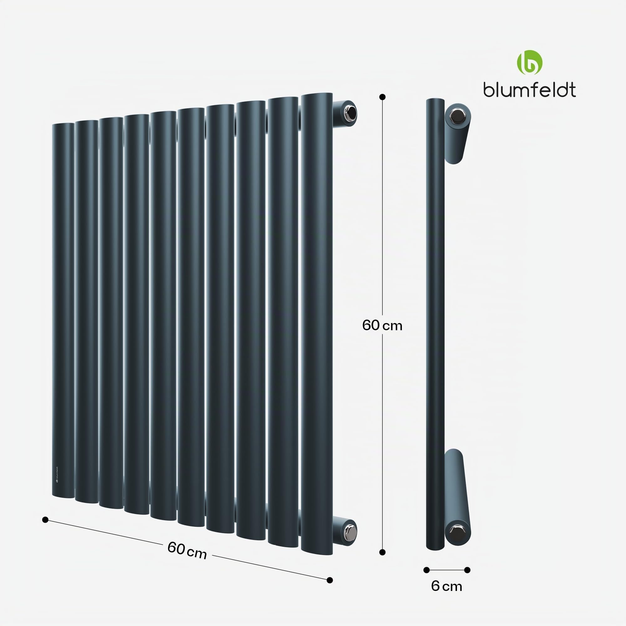 Blumfeldt Radiador, 462W, Montaje en Pared, Conexión Central de ½'', Una Capa, Acero Con Recubrimiento en Polvo, Eficiencia Energética para Baños, Salas de Estar y Oficinas, 60x60 cm, Antracita