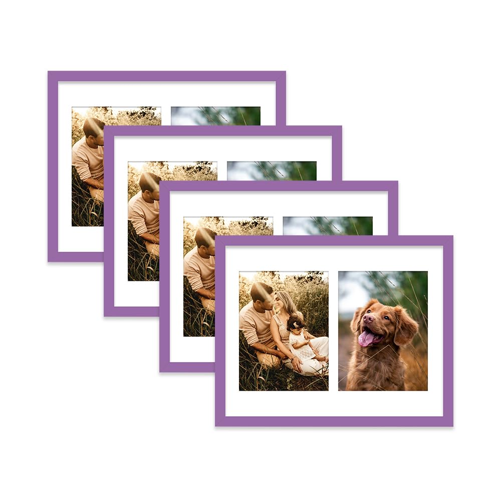Purple Multi Photo Frame - Holds 2 x 8x6 Pictures, Family Collage Picture Frame for Wall Display, 14x11 Frame size, Set of 4