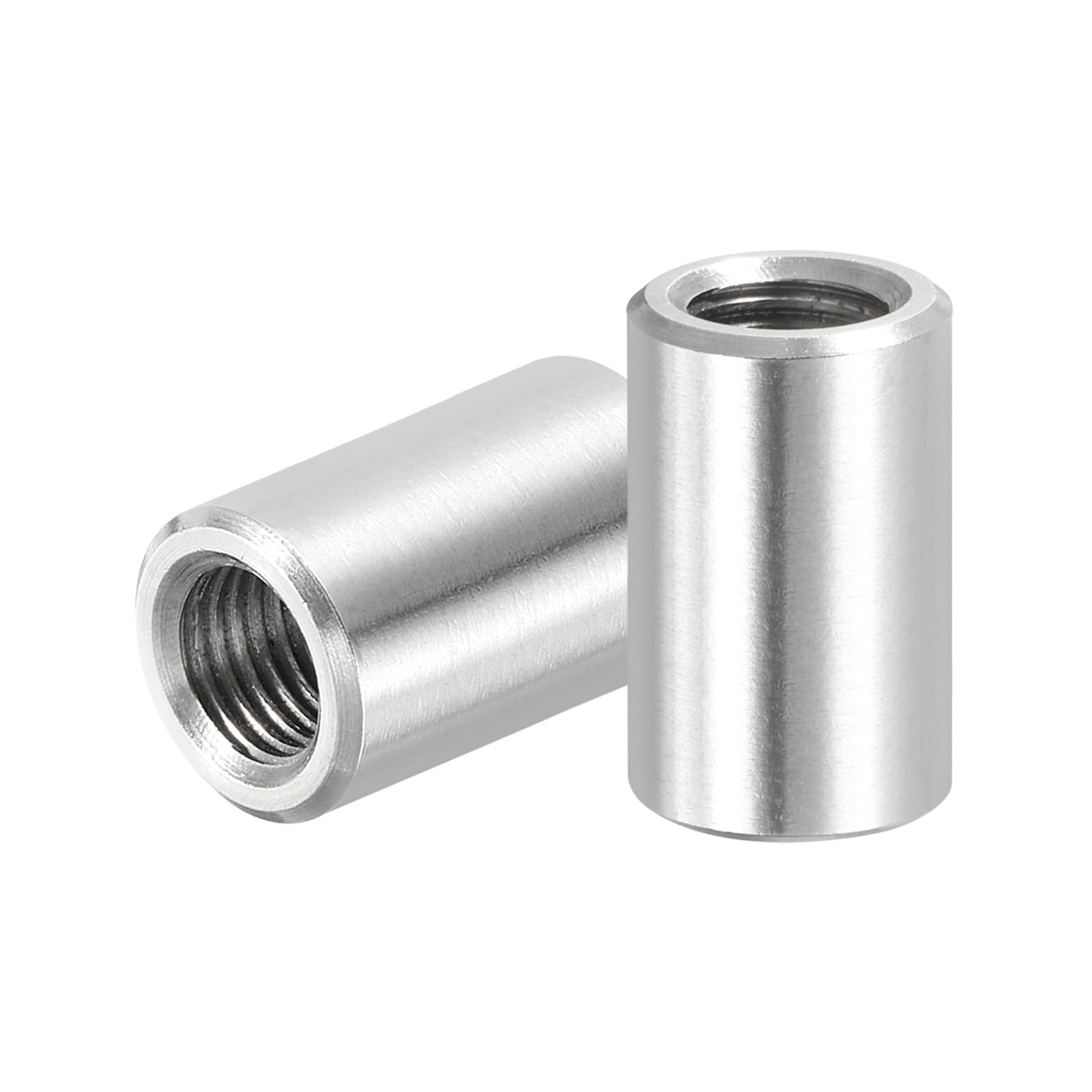 PATIKIL M8x1mm Pitch 304 Stainless Steel Round Coupling Nuts, 2 Pcs 20mm / 0.79" Length Metric Fine Thread Connector Sleeve Rod Bar Stud Fully Threaded Nut Fasteners, Silver Tone