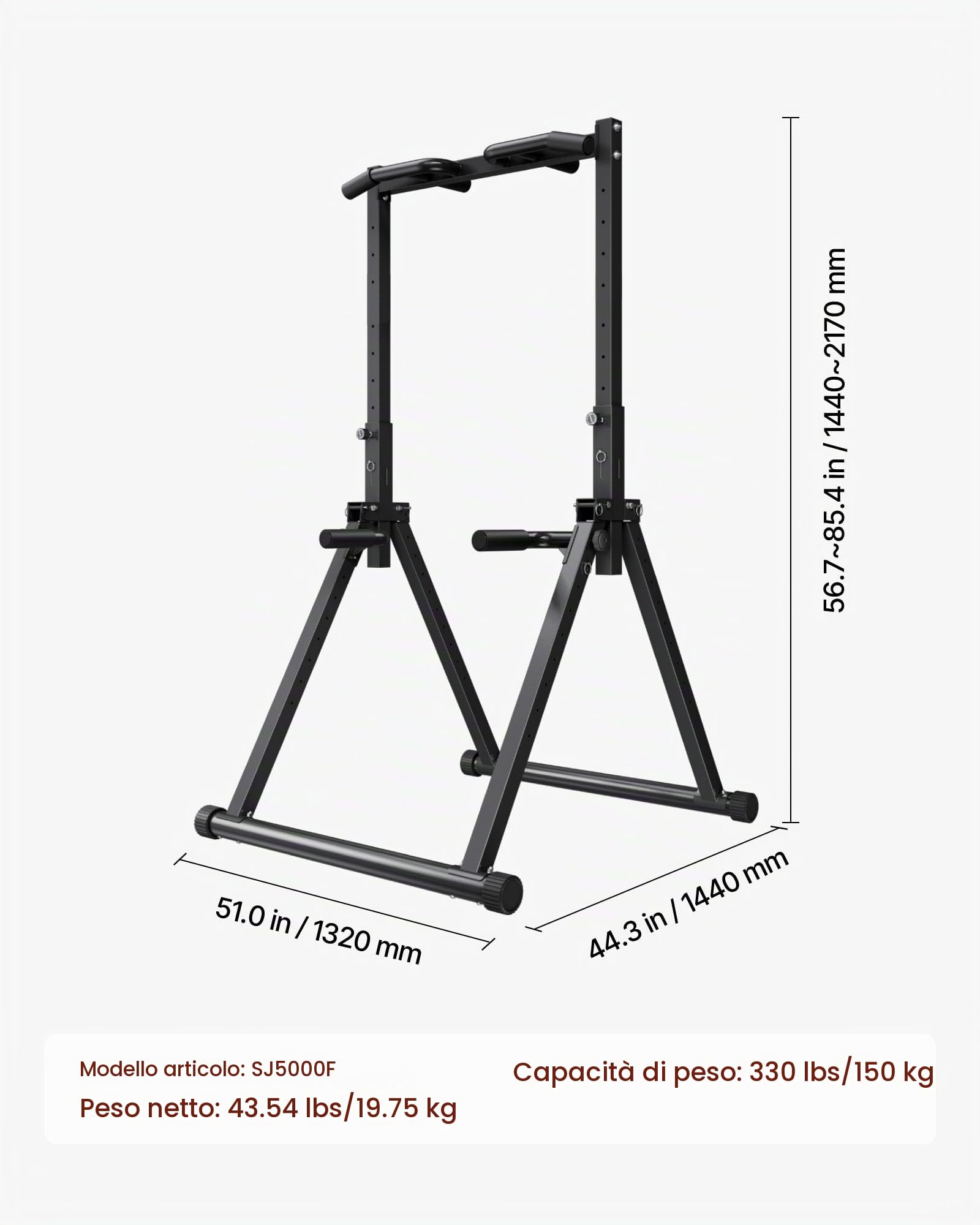 VEVOR Barra per Allenamento della Schiena con Capacità di Carico di 150 kg, Struttura Triangolare e Robusto Tubo in Acciaio, Altezza Regolabile in 9 Posizioni, per Allenamento della Forza di Braccia