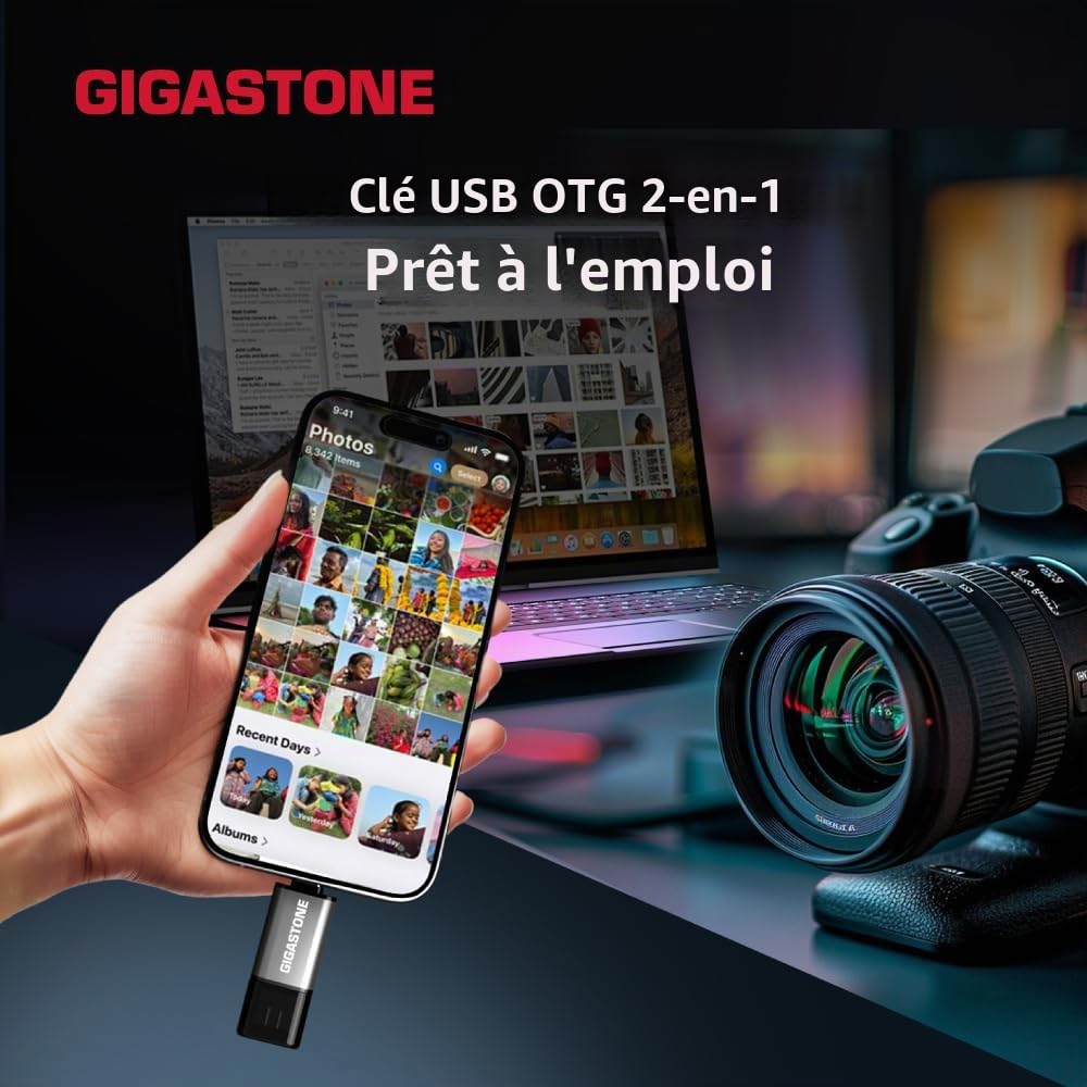 GIGASTONE 512Go Clé USB Double Flash, Z40 USB 3.2 Gen 1, 2-en-1 Type-A & Type-C, 100Mo/s Ultra Rapide, Plug & Play pour Smartphone/PC/Mac/TV/Voiture, USB 2.0/3.0/3.1 Compatible